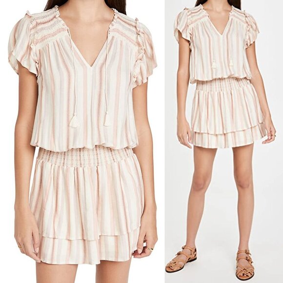 Paige Cristina Ruffle Smocked Tiered Minidress XL Ecru Neutral Boho Beach $199 - Picture 2 of 16